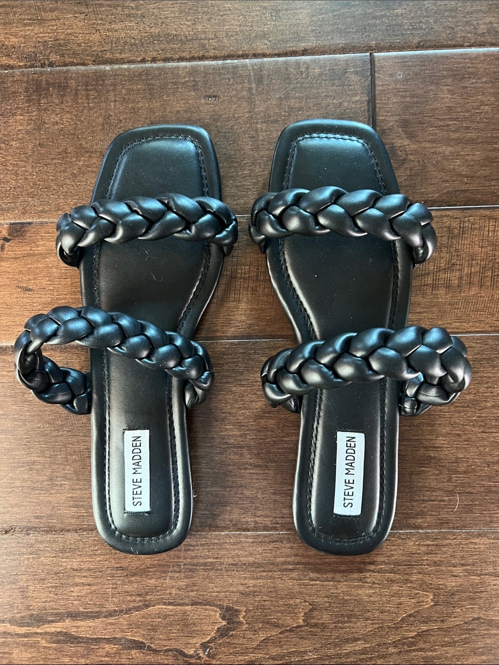 Steve Madden Black Braided Double-Strap Slide Sandals